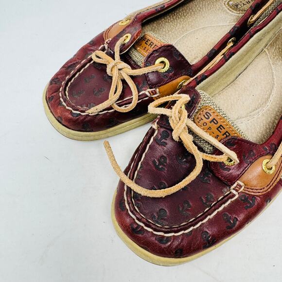 Sperry Angelfish Embossed Anchor Boat Shoe Brown/Tan Leather Size 9M - Picture 3 of 14